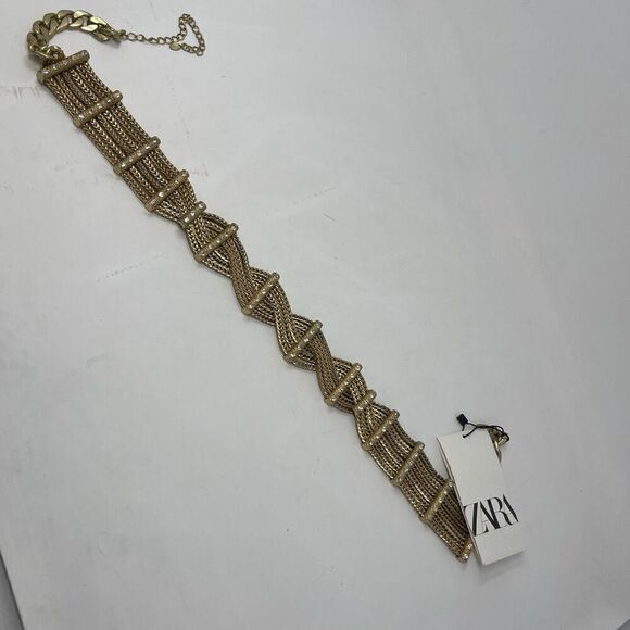 ZARA ~ Weaved Chain Link & Rhinestone Belt In Gold Plate ~ Size 32 - Picture 5 of 7